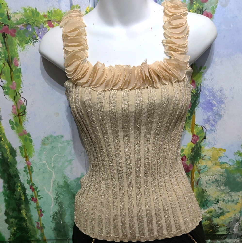 Gold ruffle tank top